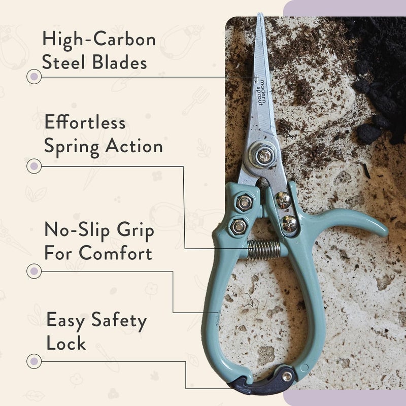 Modern Sprout Hand Pruners & Shears Set with Blister Pack - Lightweight Gardening Tools with Easy Lock - Sharp Carbon Steel Blades -Rust Resistant Scissors for Herbs, Flowers - Lavender - Image 4